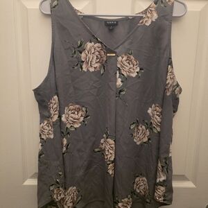 Torrid Gray Floral Sleeveless Blouse